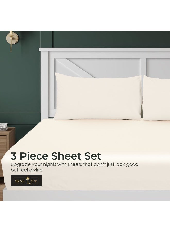 Siesta Zen™ 3 Pcs Set Premium T250 Cotton Rich Fitted Sheet Set Full Elastic 30cm Deep Pocket Fits for All, Ultra Soft, Breathable, Wrinkle Resistant (1 Fitted+2 Pillowcases) - Image 2